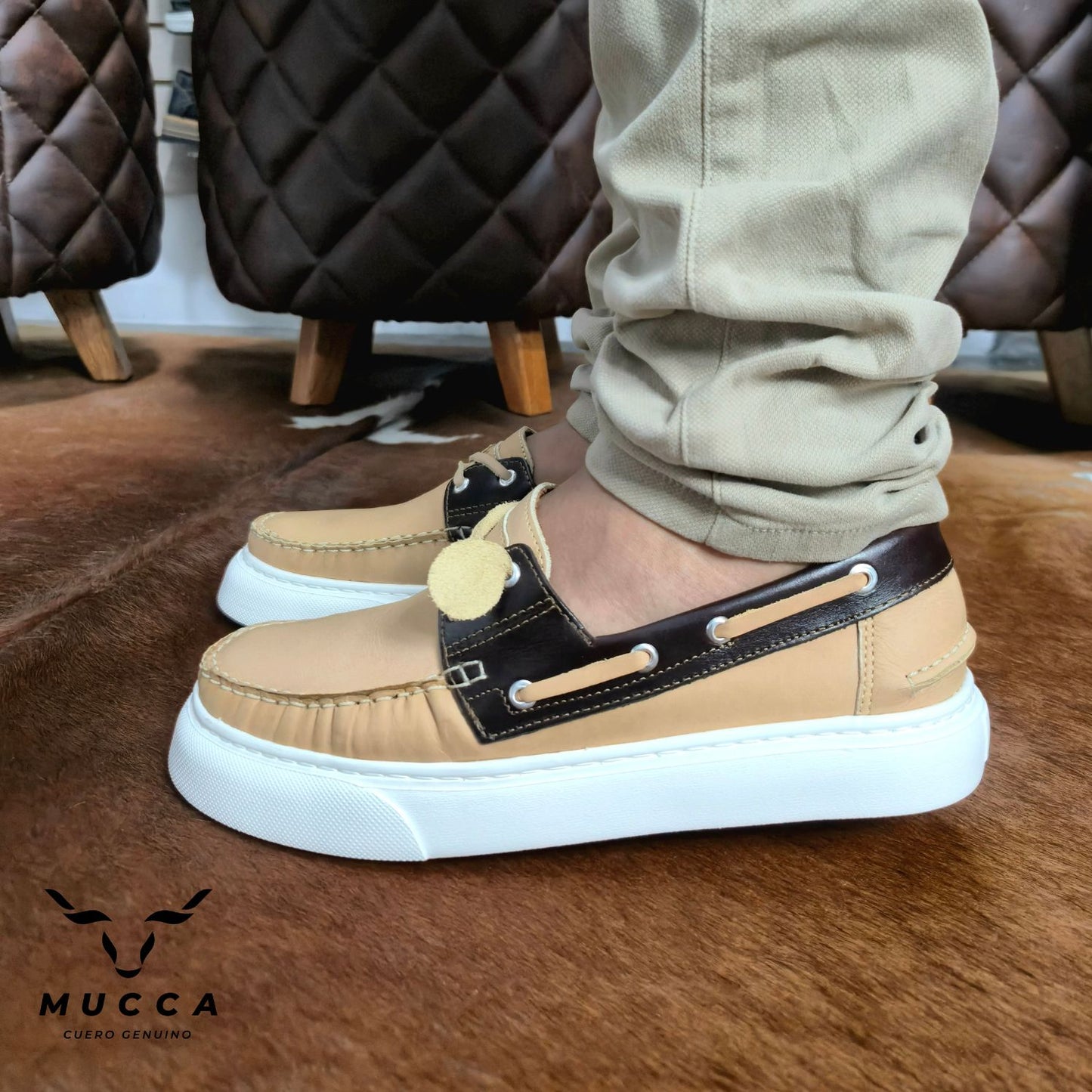 zapato mocasin Apache sperry nautico eva para hombre color rustico beis x coñag eva 531