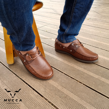 zapato mocasin Apache sperry nautico para hombre color comogli coñag xcafe perforado 731
