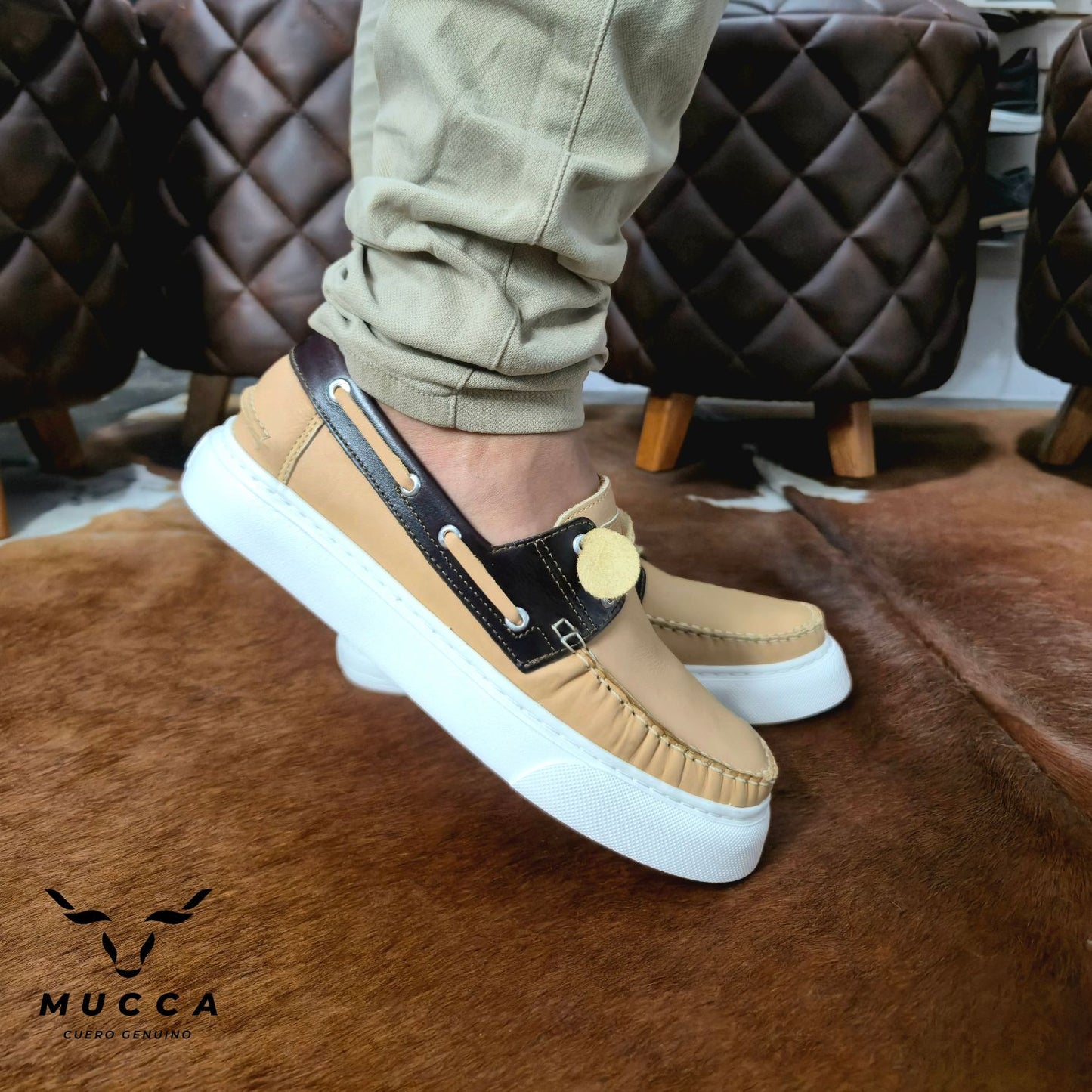 zapato mocasin Apache sperry nautico eva para hombre color rustico beis x coñag eva 531