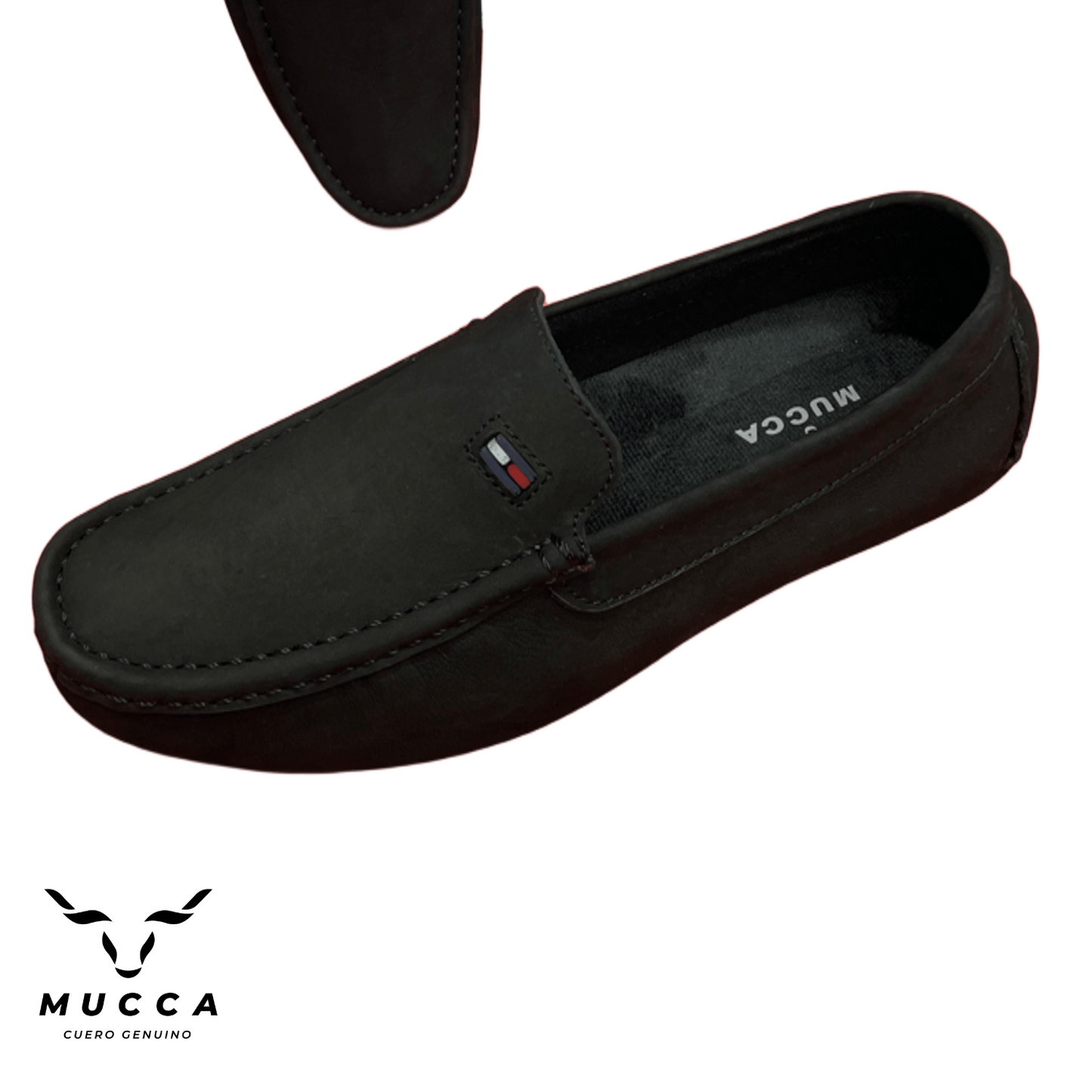 zapato mocasin Apache enchasado para hombre color nobuck negro 585