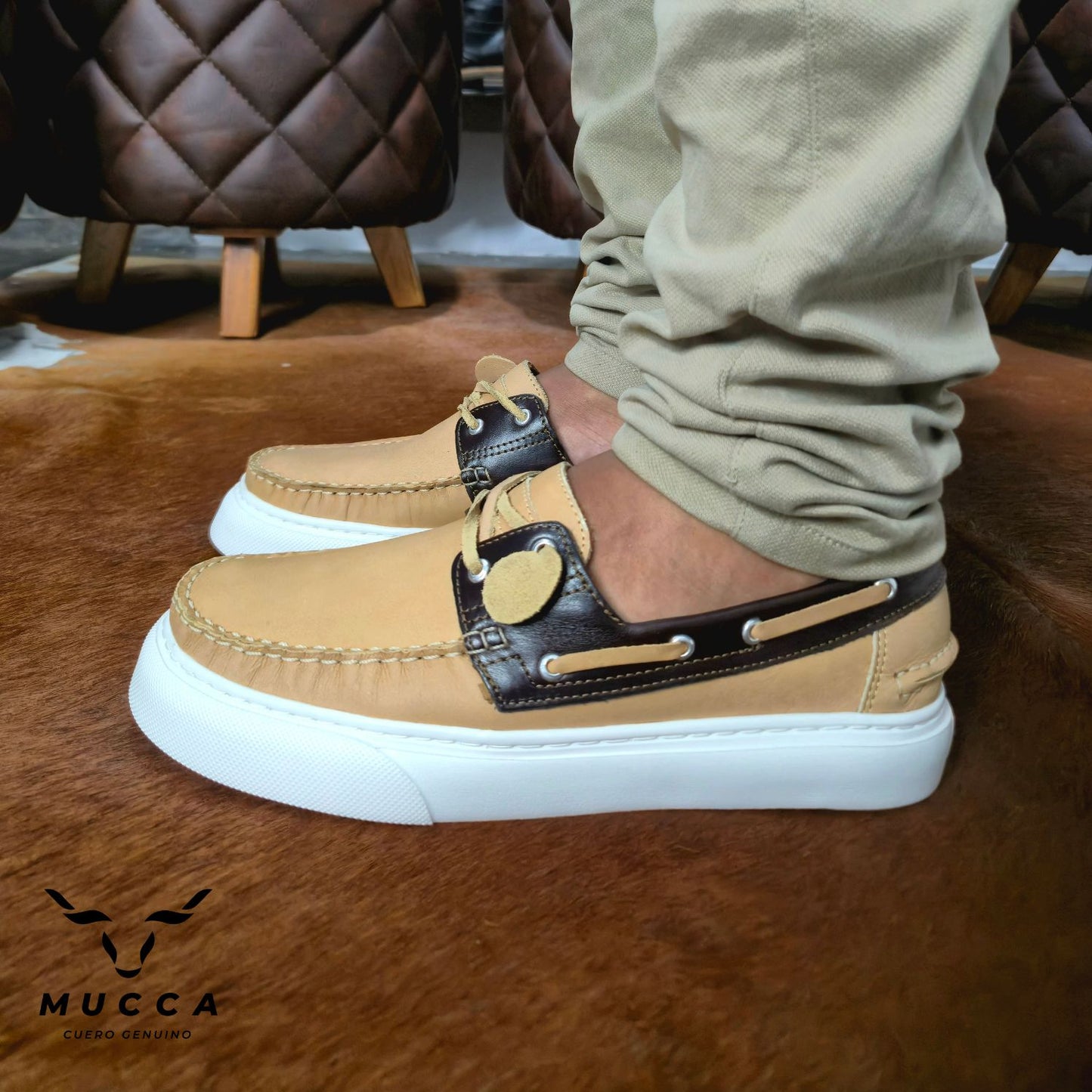zapato mocasin Apache sperry nautico eva para hombre color rustico beis x coñag eva 531