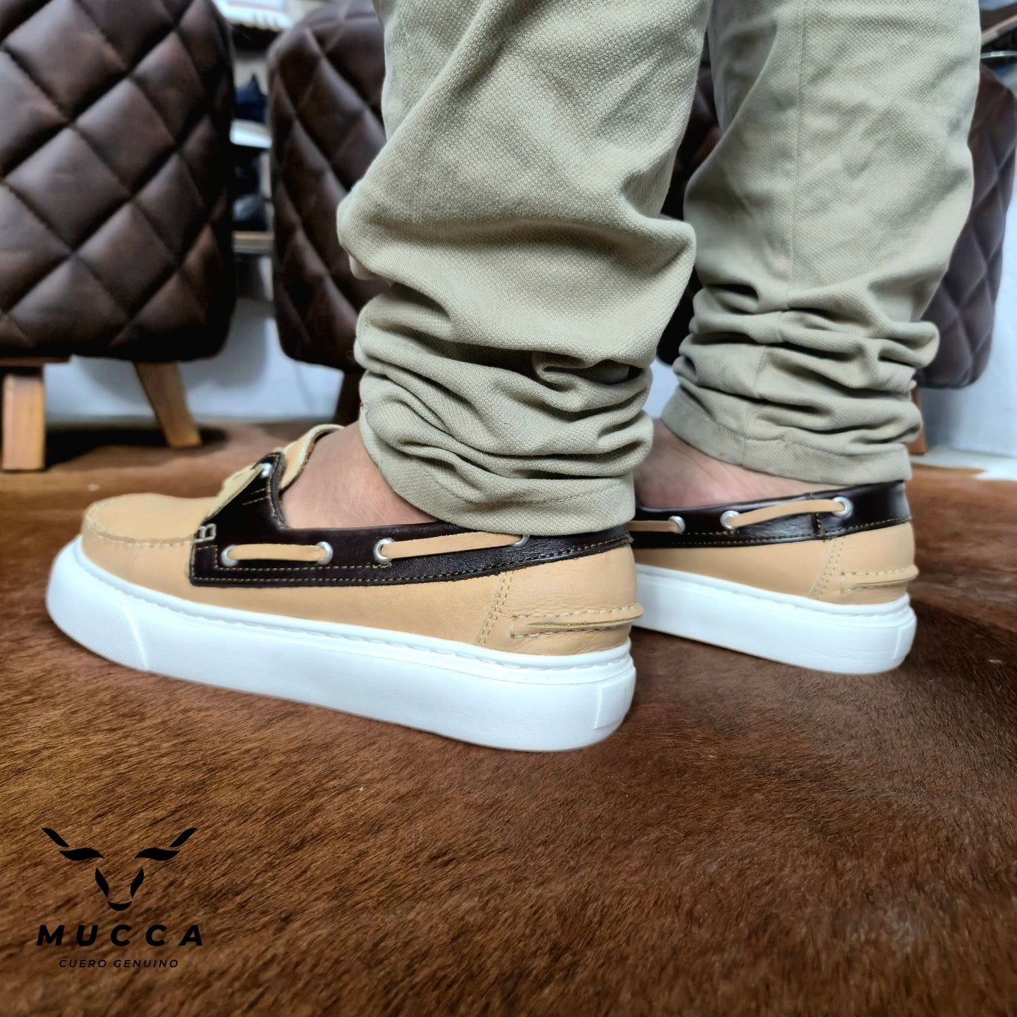 zapato mocasin Apache sperry nautico eva para hombre color rustico beis x coñag eva 531