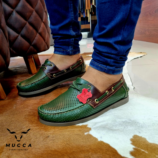 zapato mocasin Apache sperry nautico para hombre color verde perforado x coñag 731