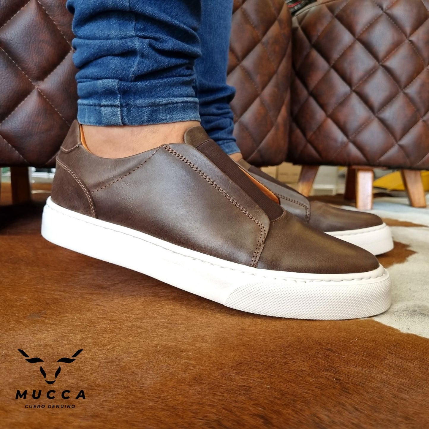 zapato tenis deportivo en cuero para hombre color rustico cafe 104