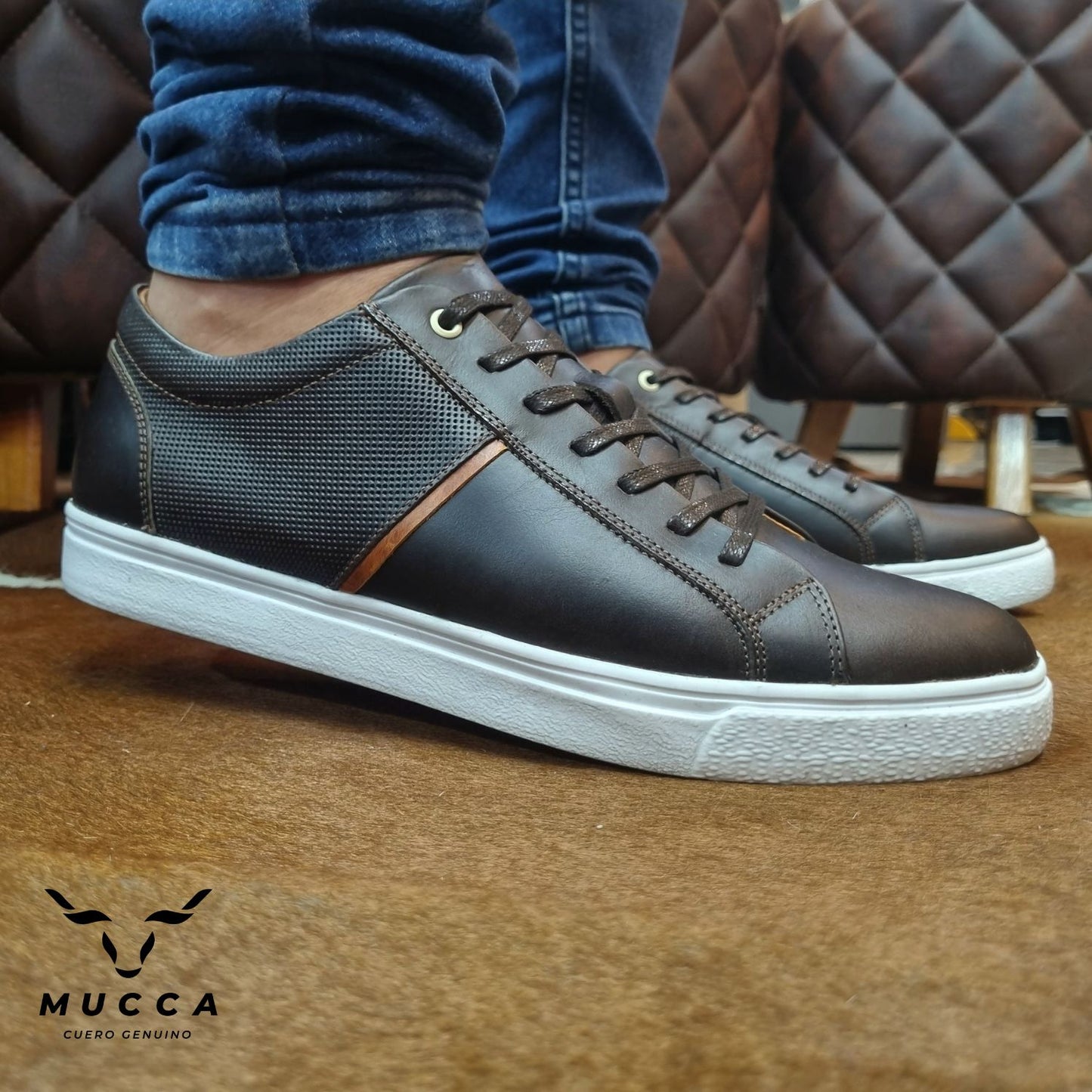 zapato tenis deportivo en cuero para hombre color cafe x miel 439