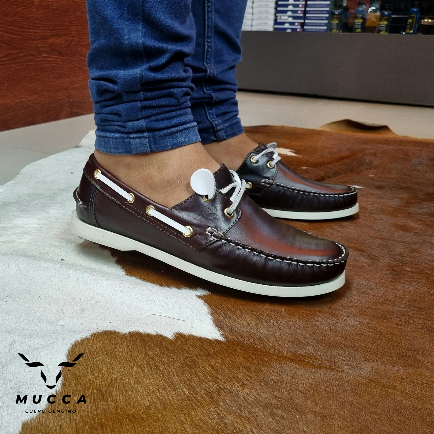 zapato mocasin Apache sperry nautico para hombre color cafe x blanco 731