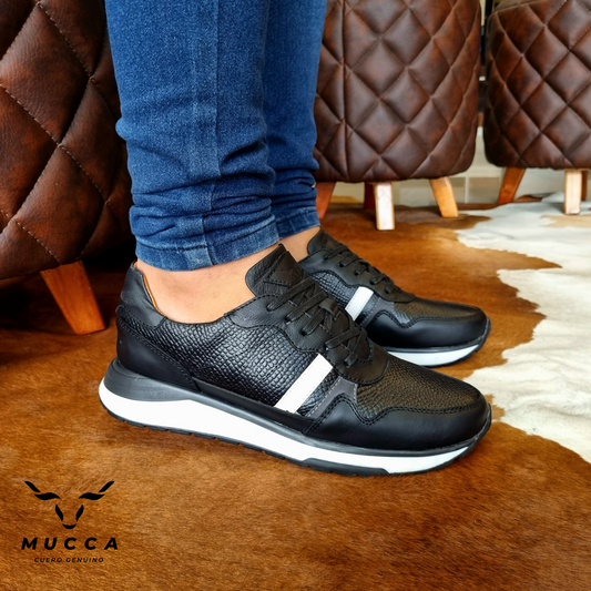 zapato tenis deportivo en cuero para hombre color negro x gravado x gris 902
