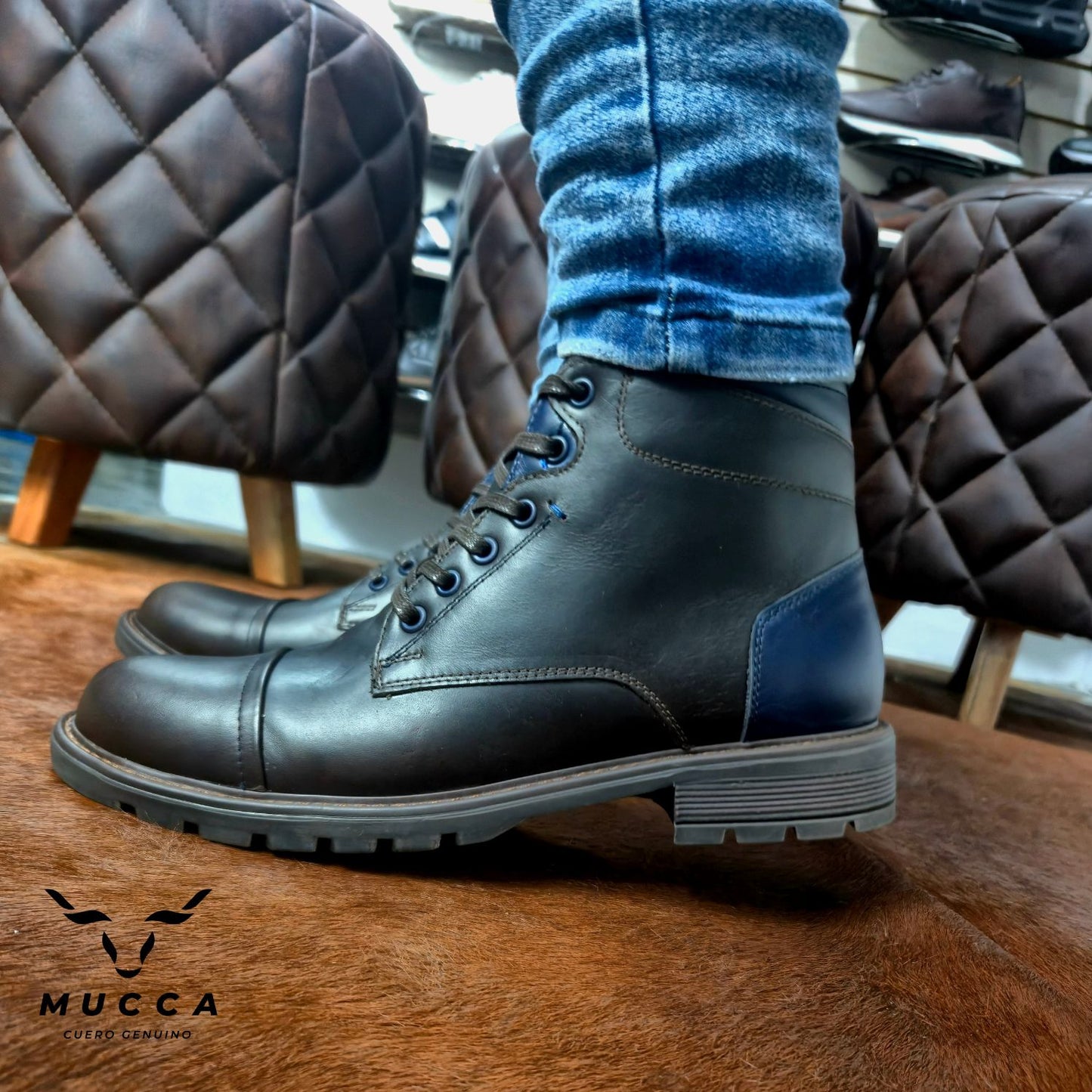 bota en cuero para hombre color hamton cafe x azul  954