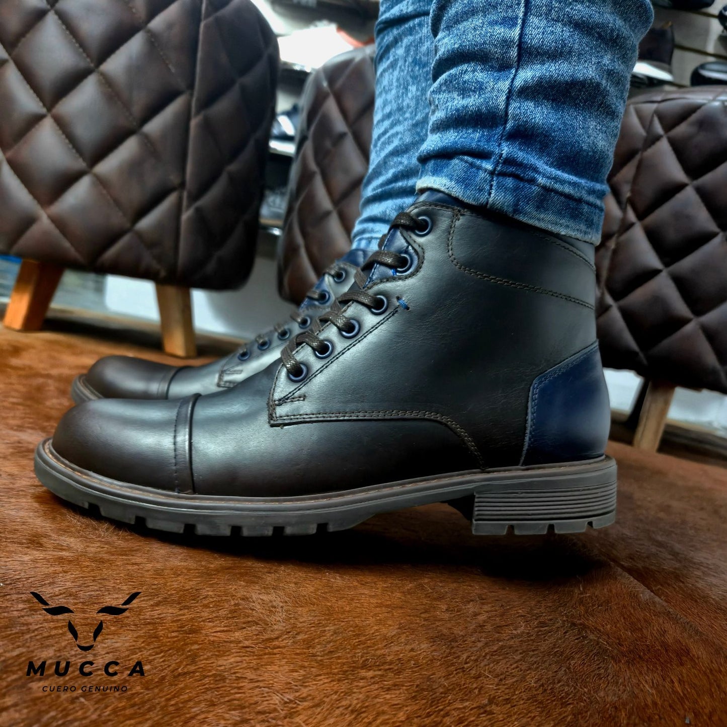bota en cuero para hombre color hamton cafe x azul  954