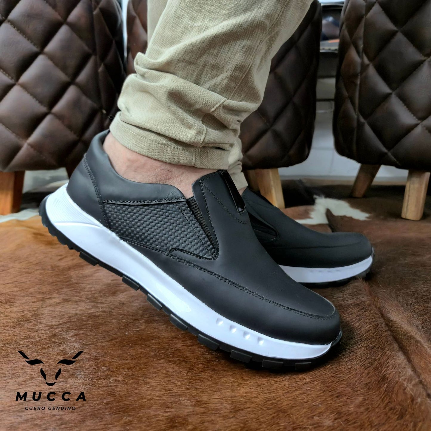 zapato tenis deportivo en cuero para hombre color negro 2213
