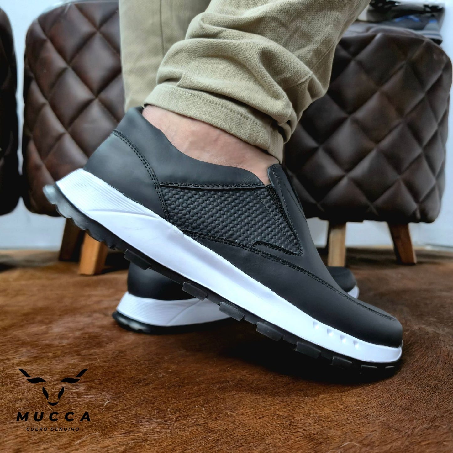 zapato tenis deportivo en cuero para hombre color negro 2213