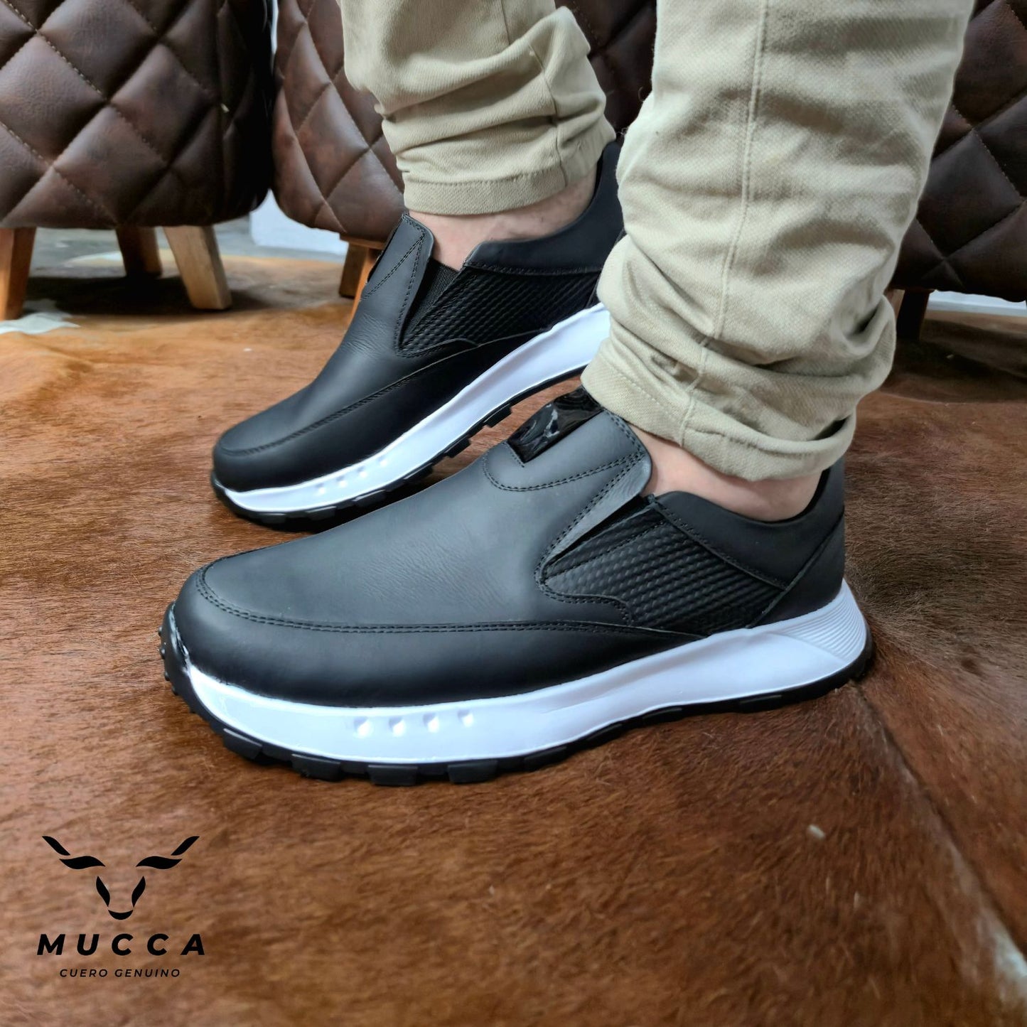 zapato tenis deportivo en cuero para hombre color negro 2213