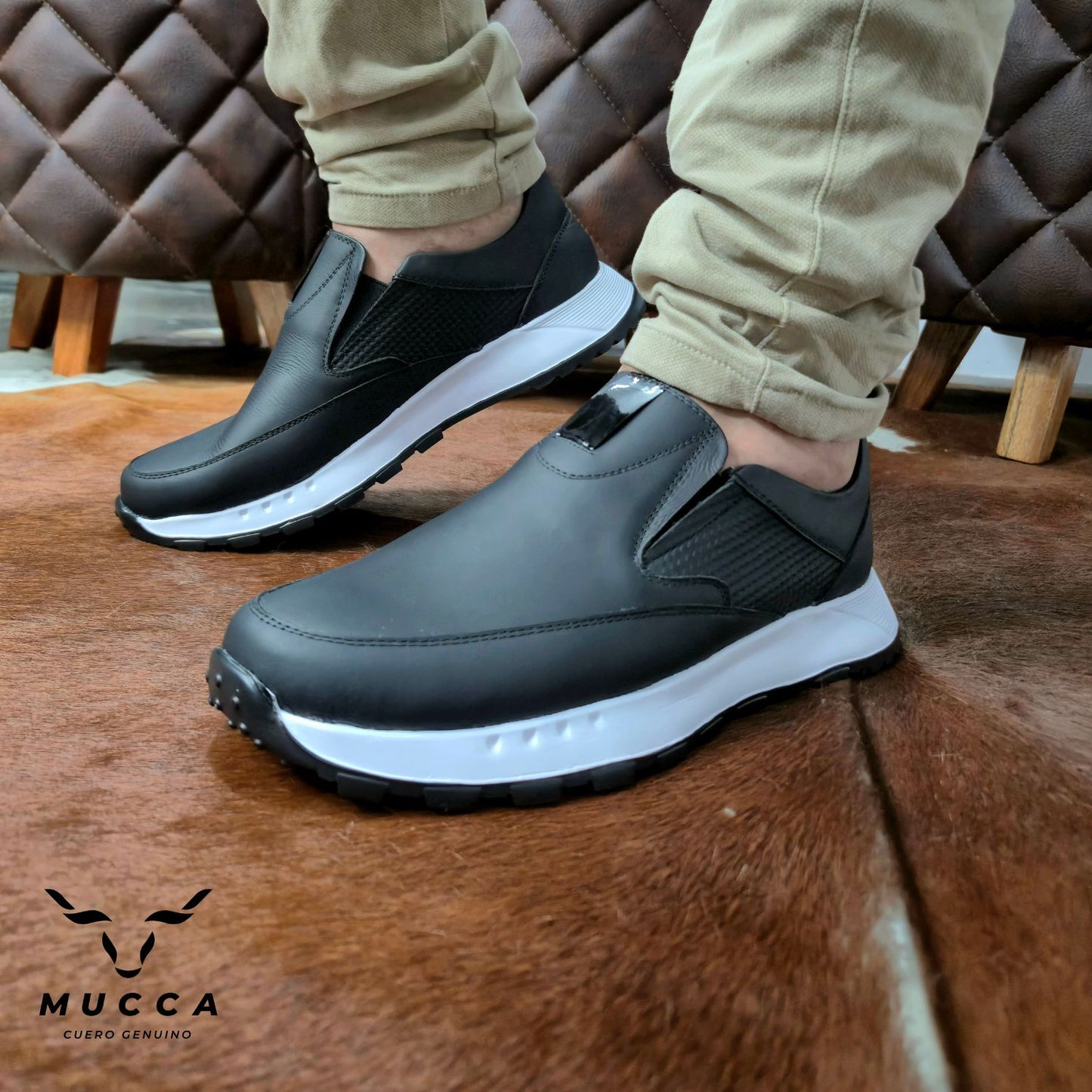 zapato tenis deportivo en cuero para hombre color negro 2213