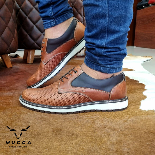 zapato casual en cuero para hombre color rustico miel x cafe 5003