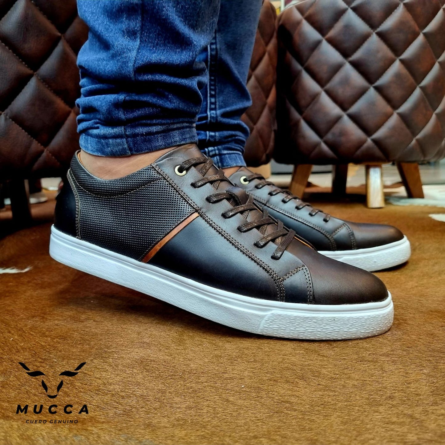 zapato tenis deportivo en cuero para hombre color cafe x miel 439